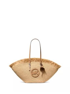 Michael Kors Natural Straw Fringe Tote with Tan Leather Accents